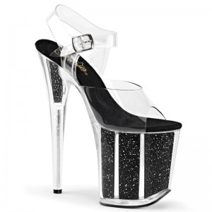 Pleaser Flamingo-808G Women's Platform Heels Sandals Black / Clear | NZ GZUQHI