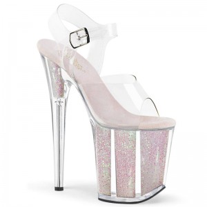 Pleaser Flamingo-808G Women's Platform Heels Sandals White / Clear | NZ HGLBNW