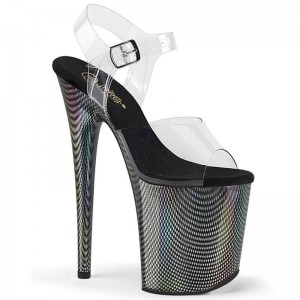 Pleaser Flamingo-808HCP Women's Platform Heels Sandals Black / Clear | NZ UFCTVB