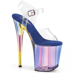 Pleaser Flamingo-808HT Women's Platform Heels Sandals Blue / Clear | NZ NCEQDG