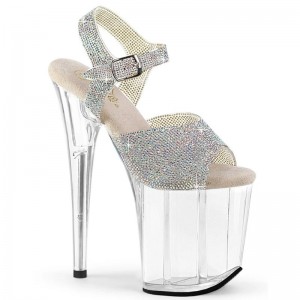 Pleaser Flamingo-808N-RS AB Rhinestone Women's Platform Heels Sandals Silver / Clear | NZ MNEHLR