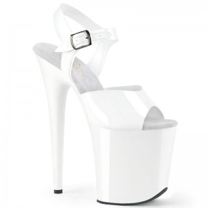 Pleaser Flamingo-808N Women's Platform Heels Sandals White | NZ KSAVJM