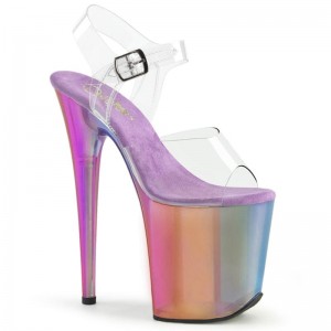 Pleaser Flamingo-808RMT Women's Platform Heels Sandals Multicolor / Clear | NZ KJBSQF