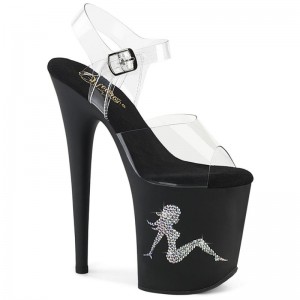 Pleaser Flamingo-808TGRS Women's Platform Heels Sandals Black / Clear | NZ TLEPSX