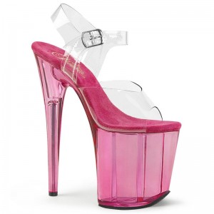 Pleaser Flamingo-808T Women's Platform Heels Sandals Pink / Clear | NZ DOREFV