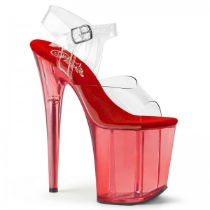 Pleaser Flamingo-808T Women's Platform Heels Sandals Red / Clear | NZ SKGXMY