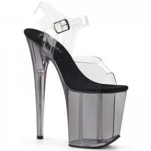 Pleaser Flamingo-808T Women's Platform Heels Sandals Grey / Clear | NZ XZIPMR