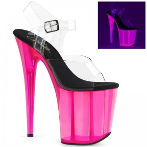 Pleaser Flamingo-808UVT Women's Platform Heels Sandals Pink / Clear | NZ VSXERO