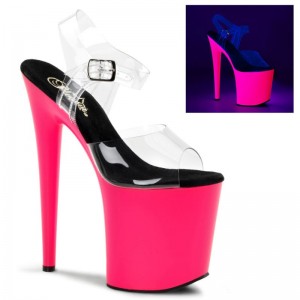 Pleaser Flamingo-808UV Women's Platform Heels Sandals Pink / Clear | NZ YSRUGA