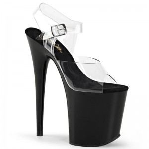 Pleaser Flamingo-808 Women's Platform Heels Sandals Black / Clear | NZ APFNEK