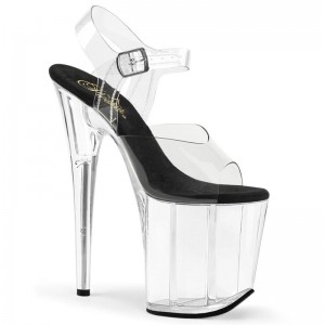 Pleaser Flamingo-808 Women's Platform Heels Sandals Black / Clear | NZ NIQXZU