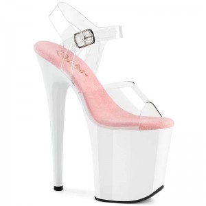 Pleaser Flamingo-808 Women's Platform Heels Sandals Pink / White | NZ YOAIKG