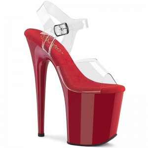 Pleaser Flamingo-808 Women's Platform Heels Sandals Red / Clear | NZ VTGLNF