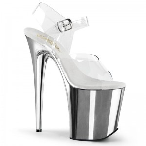 Pleaser Flamingo-808 Women's Platform Heels Sandals Silver / Clear | NZ CMHKOA