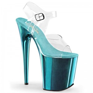 Pleaser Flamingo-808 Women's Platform Heels Sandals Turquoise / Clear | NZ NRMIVH