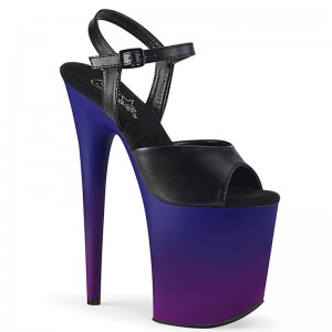 Pleaser Flamingo-809BP Vegan Leather Women's Platform Heels Sandals Black / Blue | NZ ZOBKGV