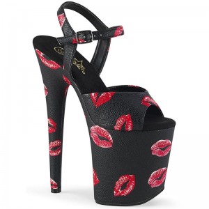 Pleaser Flamingo-809KISSES Vegan Leather Women's Platform Heels Sandals Black | NZ SGZROV