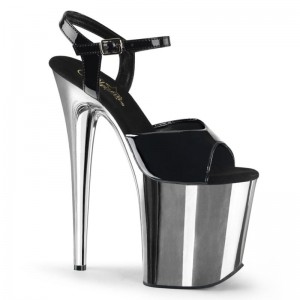 Pleaser Flamingo-809 Women's Platform Heels Sandals Black / Silver | NZ GMCYZL