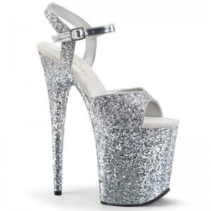 Pleaser Flamingo-810LG Women's Platform Heels Sandals Silver | NZ BHNDTA