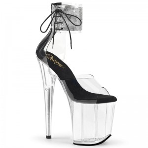 Pleaser Flamingo-824RS Women's Platform Heels Sandals Black / Clear | NZ VWPGCU