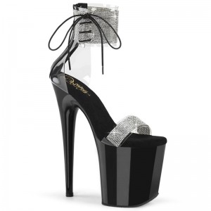 Pleaser Flamingo-827RS Women's Platform Heels Sandals Black / Clear | NZ QSDNOR