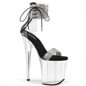 Pleaser Flamingo-827RS Women's Platform Heels Sandals Black / Clear | NZ MRXICV