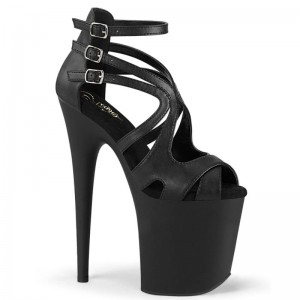 Pleaser Flamingo-877 Vegan Leather Women's Platform Heels Sandals Black | NZ SWOAPH