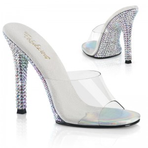 Pleaser Gala-01DML Women's Slides Silver / Clear | NZ VJLSFX