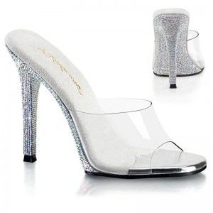 Pleaser Gala-01DM Women's Slides Silver / Clear | NZ LWFPUI