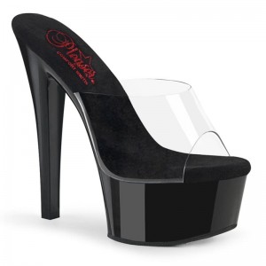 Pleaser Gleam-601 Women's Platform Slides Black / Clear | NZ RSXFWJ