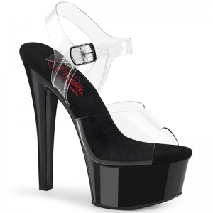 Pleaser Gleam-608 Women's Platform Heels Sandals Black / Clear | NZ AGYTNH