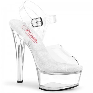 Pleaser Gleam-608 Women's Platform Heels Sandals Clear | NZ MDVNQG