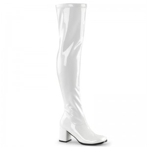 Pleaser Gogo-3000 Women's Thigh High Boots White | NZ SBZRMP