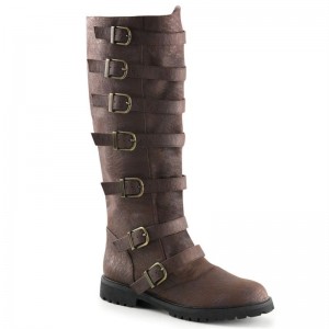 Pleaser Gotham-110 Men's Knee-high Boots Brown | NZ UAFVTI