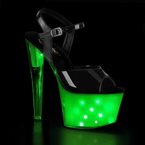 Pleaser Illuminator-709 Women's Platform Heels Sandals Black / White | NZ VBCTKO