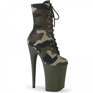 Pleaser Infinity-1020CAMO Women's Heels Boots Green | NZ IRADZQ