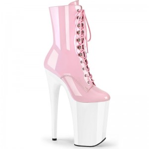 Pleaser Infinity-1020 Women's Heels Boots Pink / White | NZ OKMANE