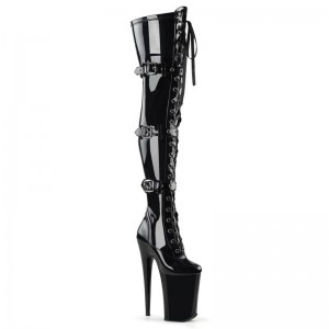 Pleaser Infinity-3028 Women's Thigh High Boots Black | NZ QCZXFN