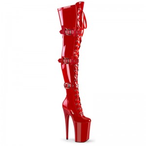 Pleaser Infinity-3028 Women's Thigh High Boots Red | NZ BPYDCM