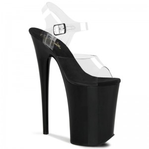 Pleaser Infinity-908 Women's Platform Heels Sandals Black / Clear | NZ ZSUILM