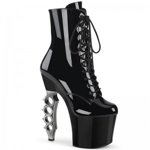 Pleaser Irongrip-1020 Women's Heels Boots Black / Silver | NZ DTWFNI