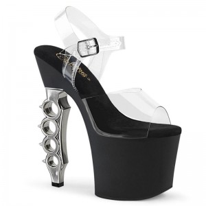 Pleaser Irongrip-708 Women's Platform Heels Sandals Silver / Clear | NZ RLKQMX