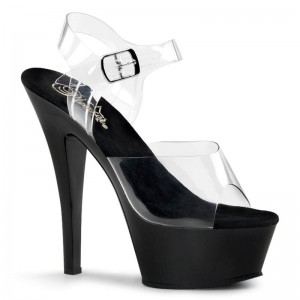 Pleaser Kiss-208 Women's Platform Heels Sandals Black / Clear | NZ QTZYWP