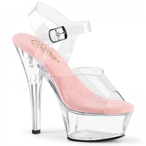 Pleaser Kiss-208 Women's Platform Heels Sandals Pink / Clear | NZ VJCXUG