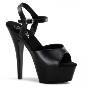 Pleaser Kiss-209 Leather Women's Platform Heels Sandals Black | NZ MPDWKC