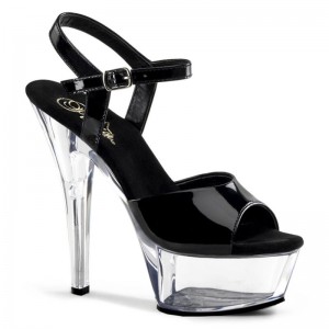 Pleaser Kiss-209 Women's Platform Heels Sandals Black / Clear | NZ HIRZJP