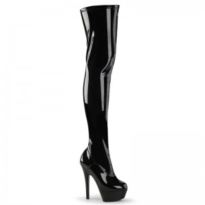 Pleaser Kiss-3000 Women's Thigh High Boots Black | NZ TZGRSN