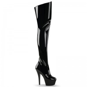 Pleaser Kiss-3010 Women's Thigh High Boots Black | NZ RDTHUY