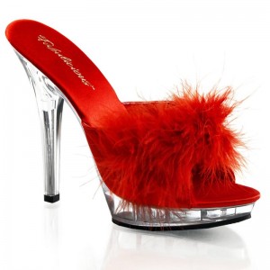 Pleaser Lip-101-8 Women's Platform Slides Red / Clear | NZ BPSAXT