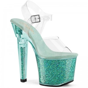 Pleaser Lovesick-708SG Women's Platform Heels Sandals Blue / Clear | NZ BHERYF